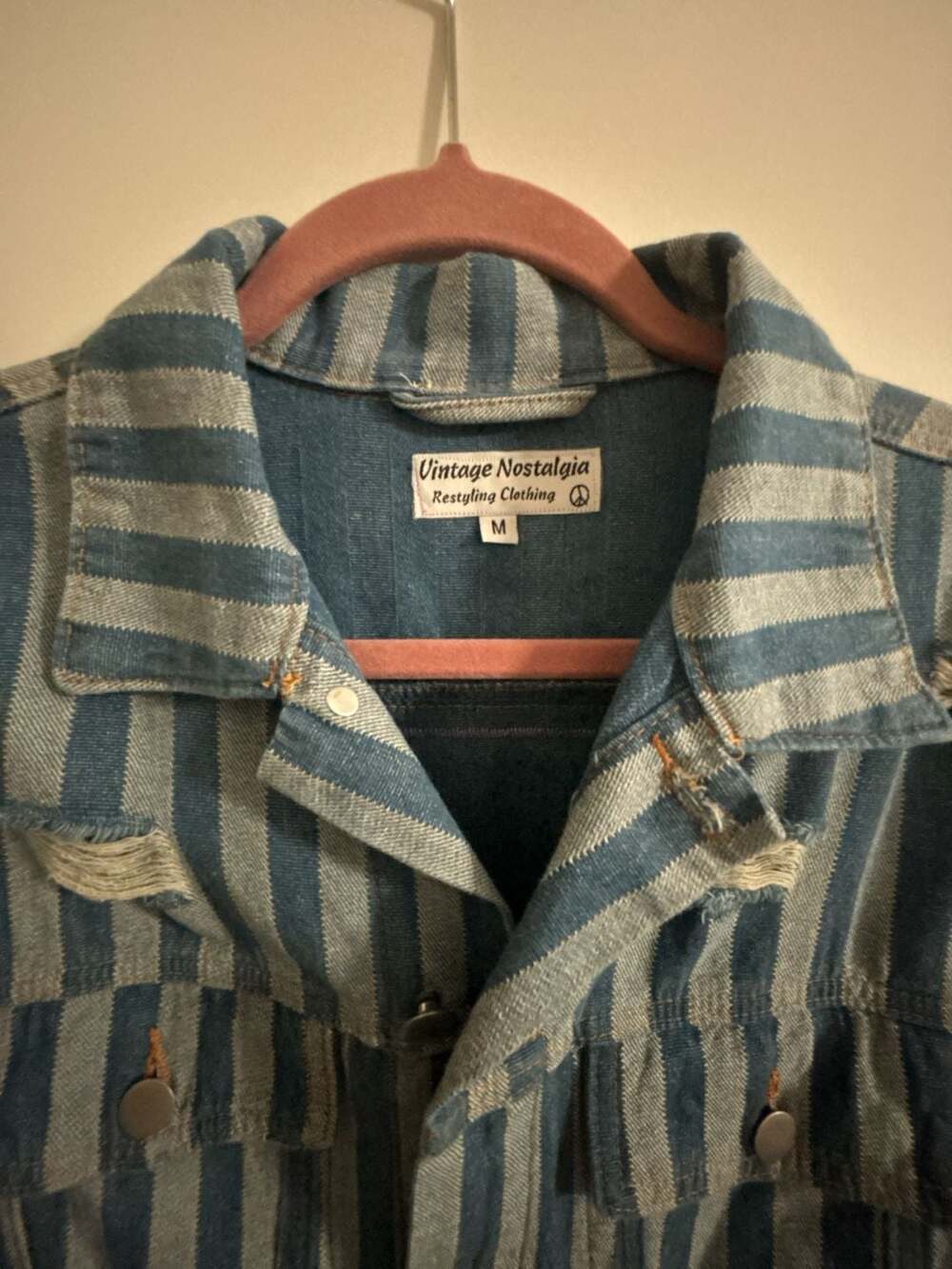 Vintage Nostalgia Beetlejuice Denim Jacket Size M Striped Distressed